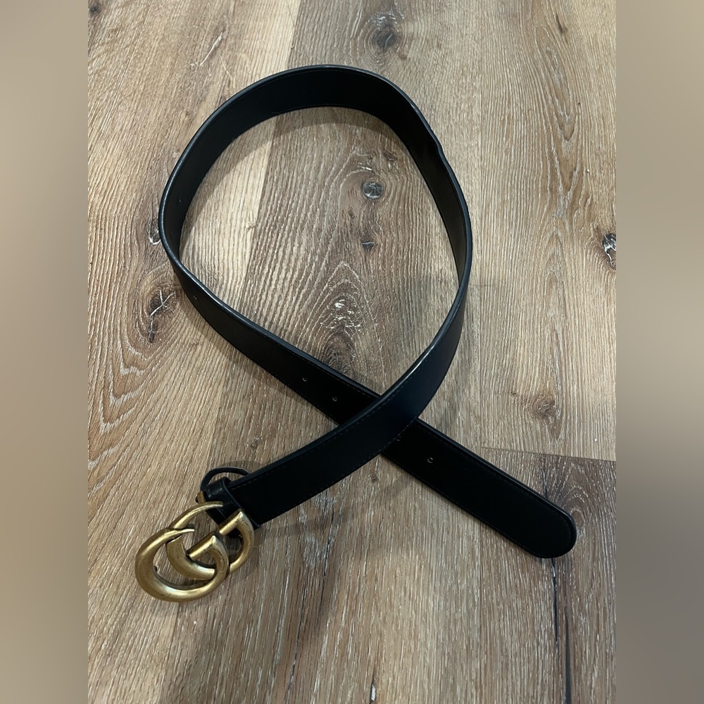 GG Black and gold leather belt